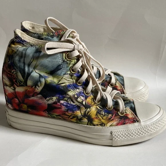 Converse All Star Lux Floral Wedge Sneakers Size 8 - Picture 4 of 16